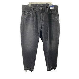 Old Navy Slouchy‎ Taper Jeans Womens Size 16 Black Denim Distress Hi Rise NWT
